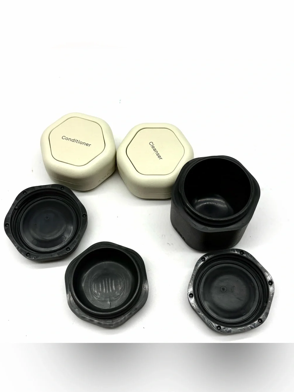 CADENCE Magnetic Leakproof Capsule Travel Toiletry Black Cream Stackable Set 4